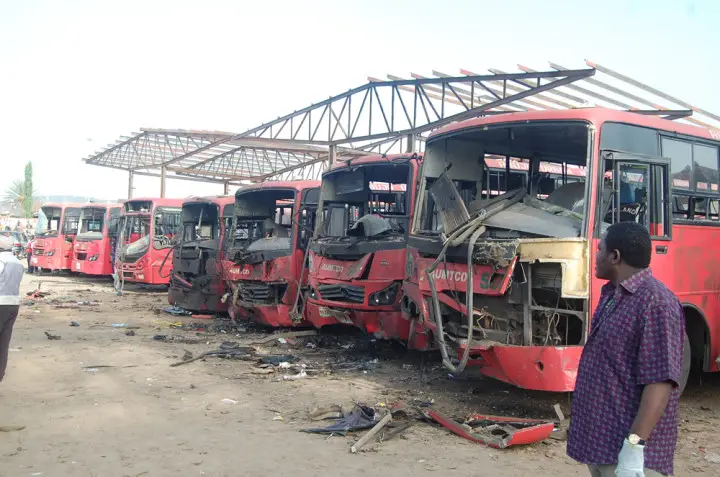 Scene at Nyanya Motor Park, Abuja, FCT following  Twin Bomb Blast which saw the death of scores of People 